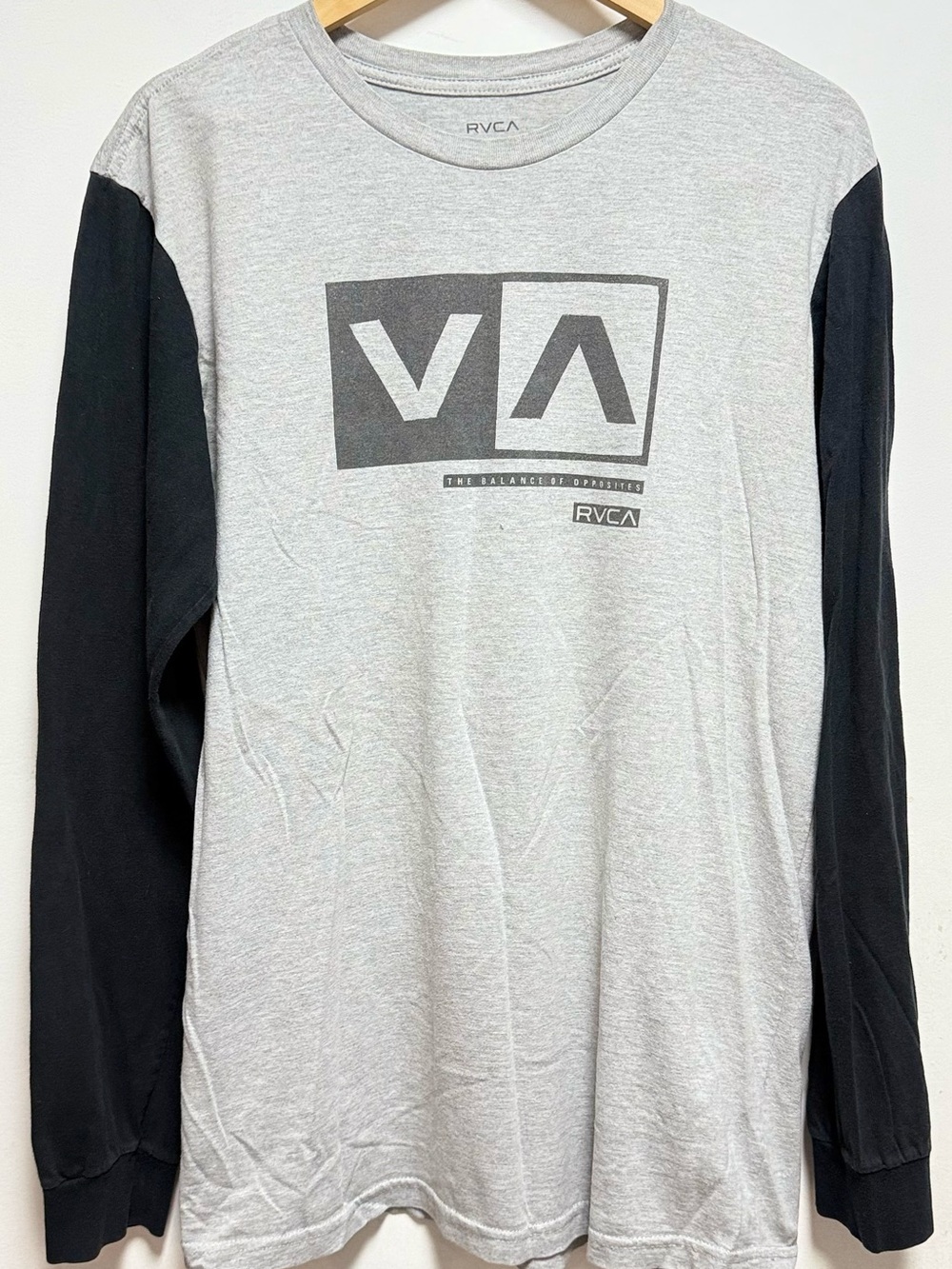 RVCA Light Gray Body with Black Sleeves Logo Long Sleeve Tee